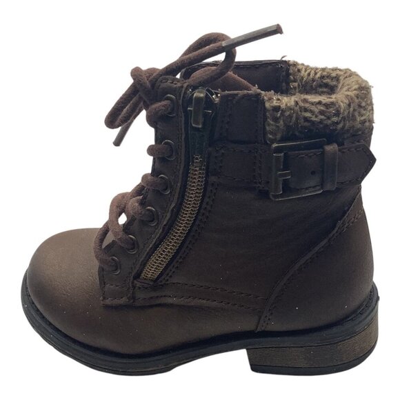 Wonder Nation Boots Toddler Girls Sz 8 Brown Lace Up W/ Side Zipper & Knit Cuff - Picture 12 of 12